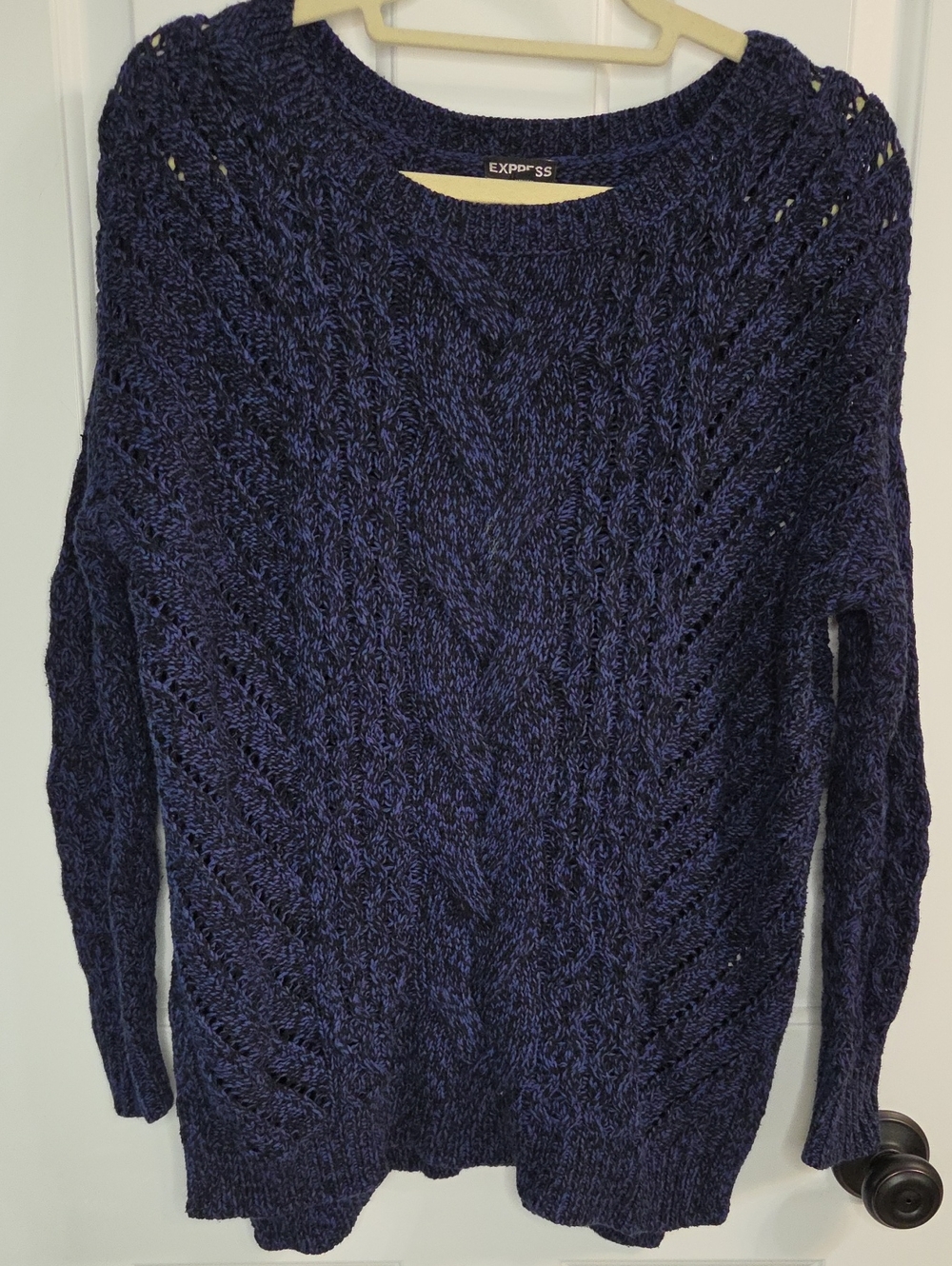 Express Navy Blue Textured Cable Crew Sweater
